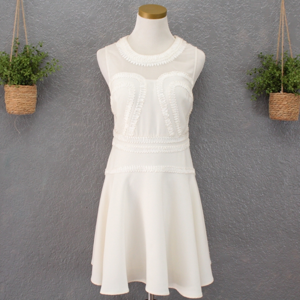Foxiedox Ivory White Illusion Neckline Mini Dress S